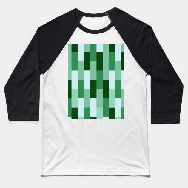 Green Striped Geometric Pattern in Blocks Baseball T-Shirt by OneThreeSix